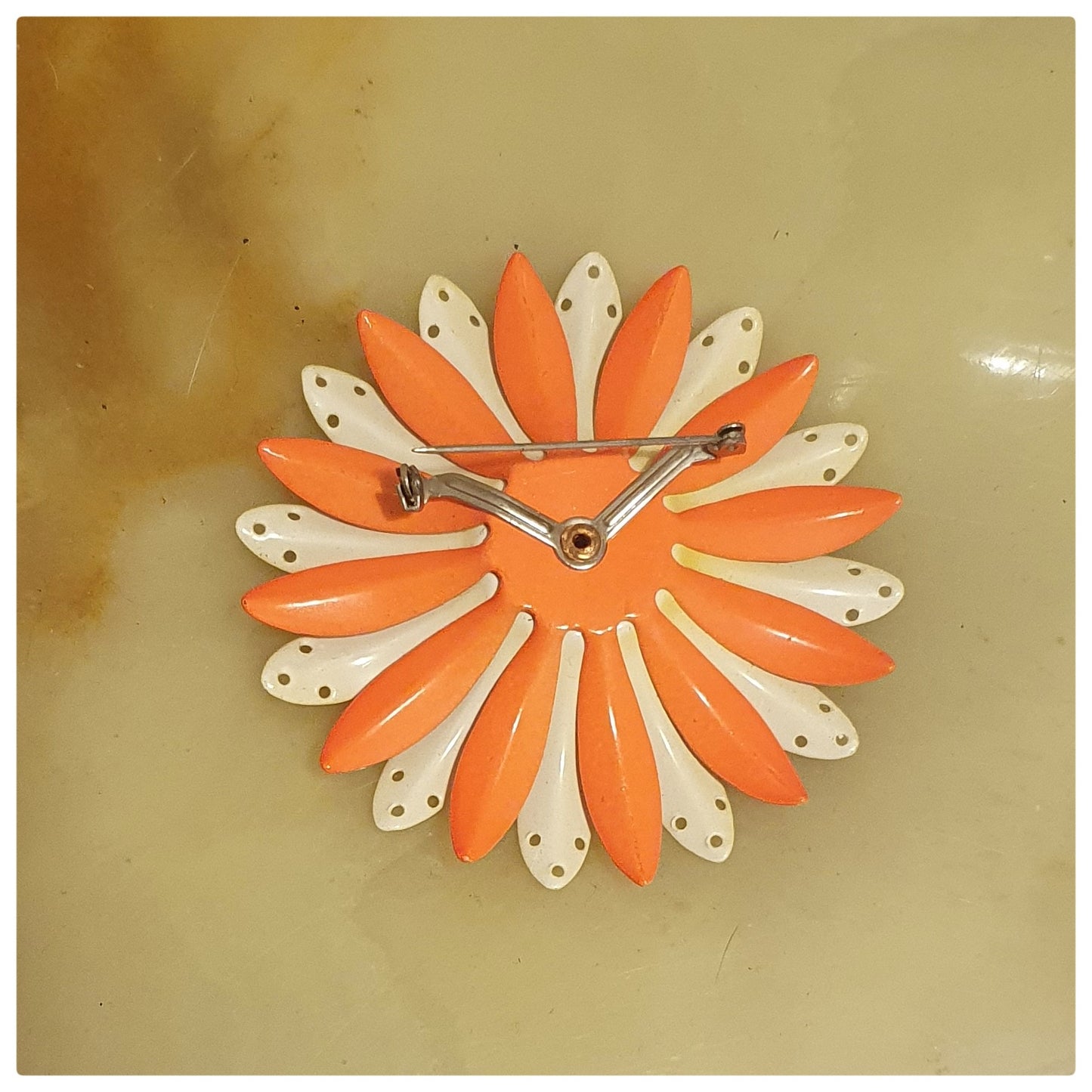 1960s ORANGE ENAMEL FLOWER BROOCH