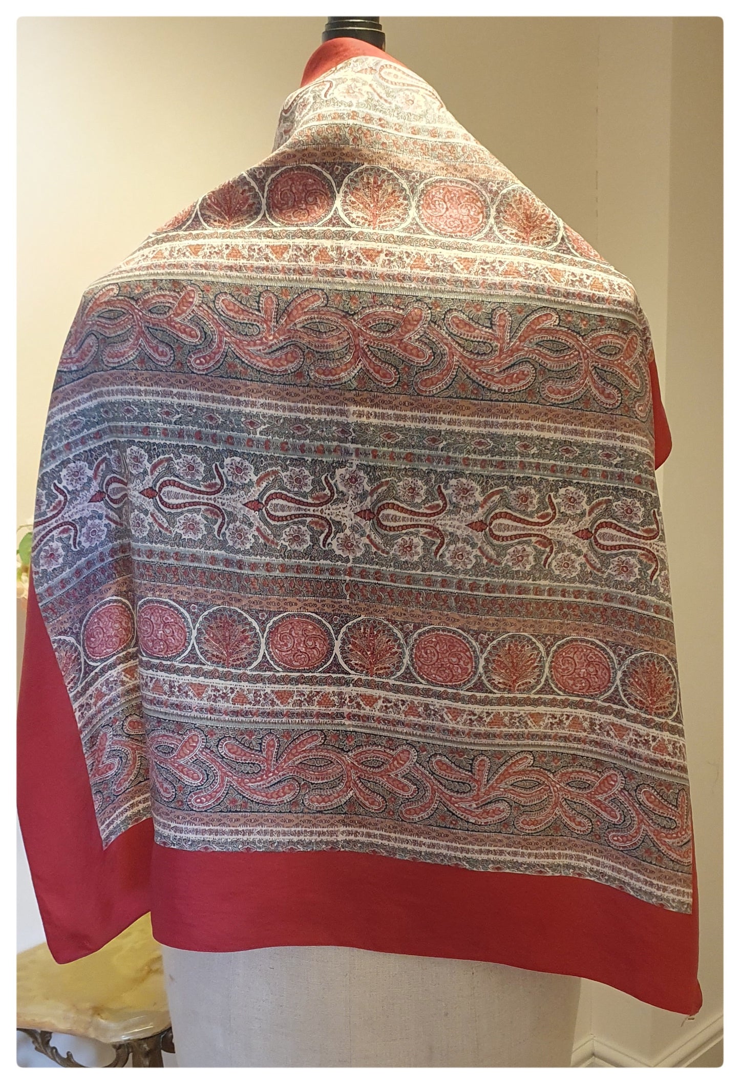 VINTAGE LIBERTY SILK SCARF RED ABSTRACT PRINT