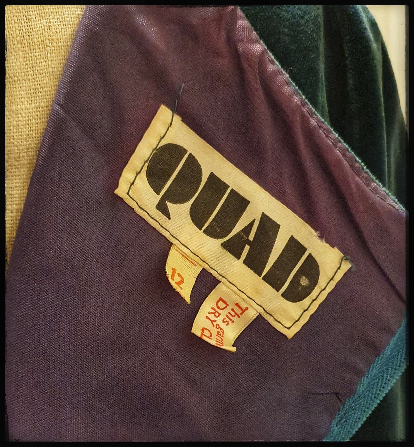 1970s QUAD PEACOCK VELVET AND LACE ETHEREAL MAXI DRESS UK 10