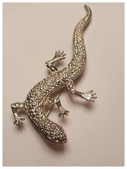 1970s FAUX MARCASITE LIZARD BROOCH