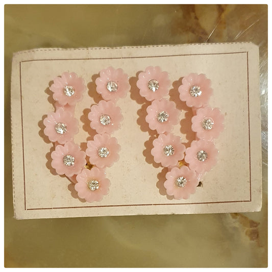 1960s HARD PLASTIC PINK FLOWER EARRINGS WITH DIAMONTES