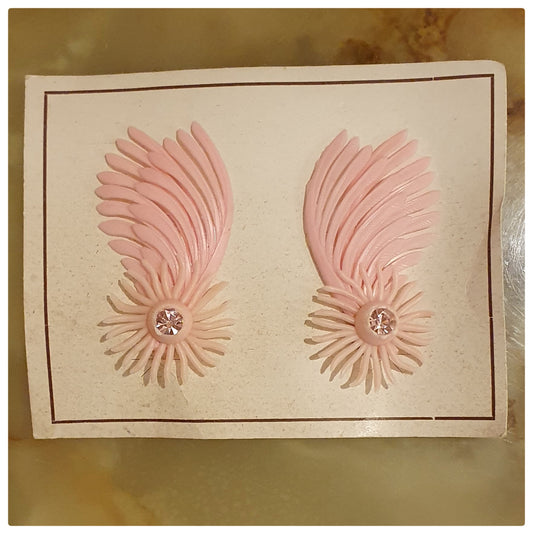 1960s UNWORN PINK PLASTIC AND DIAMONTE EARRINGS