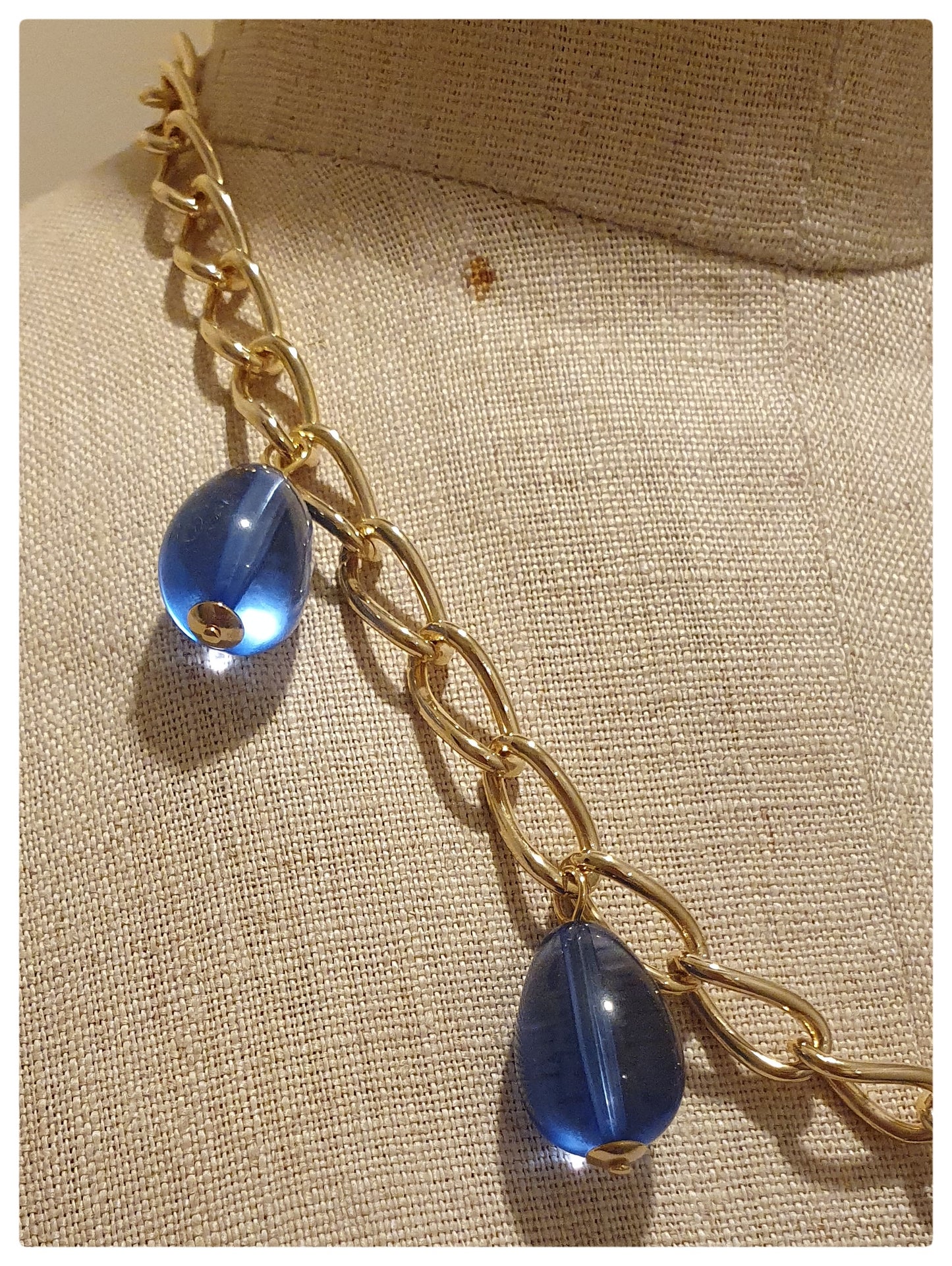 1980s FRANK USHER BLUE DROP AND GOLDTONE NECKLACE NOS