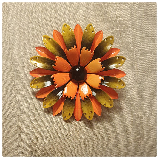1960s ORANGE ENAMEL FLOWER BROOCH
