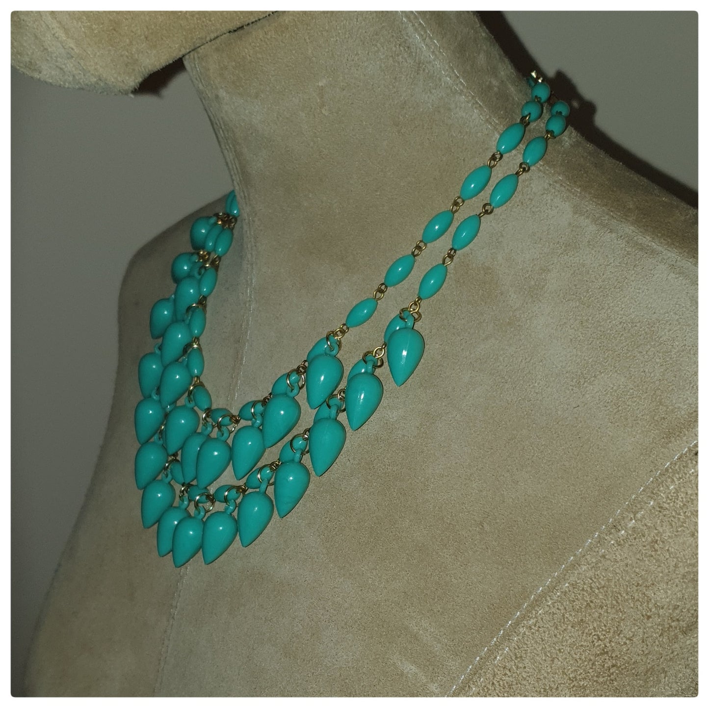1960s TURQUOISE TEARDROP DOUBLE STRAND NECKLACE