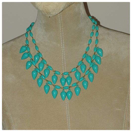 1960s TURQUOISE TEARDROP DOUBLE STRAND NECKLACE
