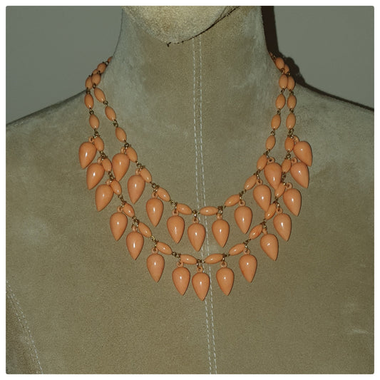 1960s PEACHY ORANGE TEARDROP DOUBLE STRAND NECKLACE