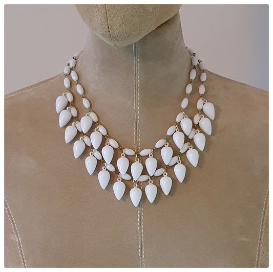 1960s WHITE TEARDROP DOUBLE STRAND NECKLACE