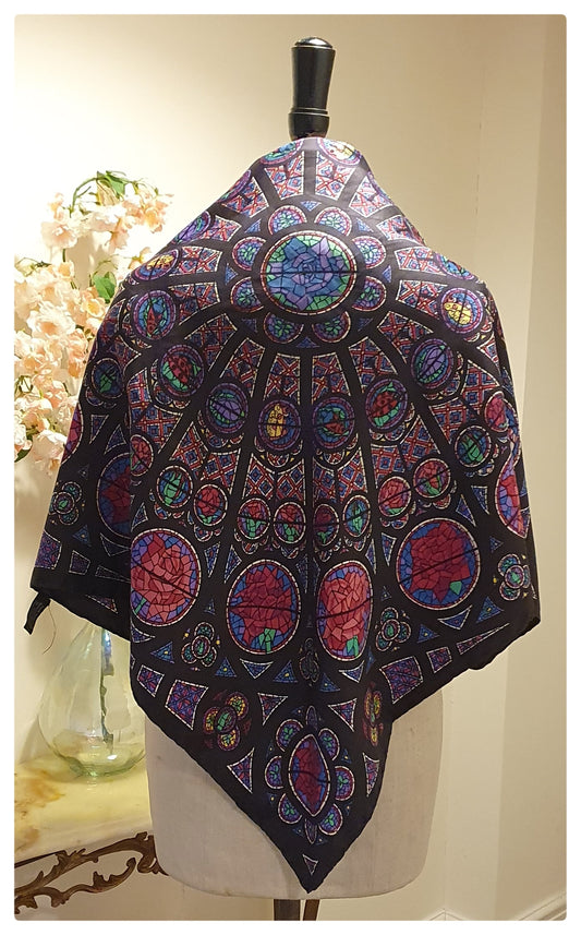 1980s BECKFORD SILK STAINED GLASS DESIGN SCARF