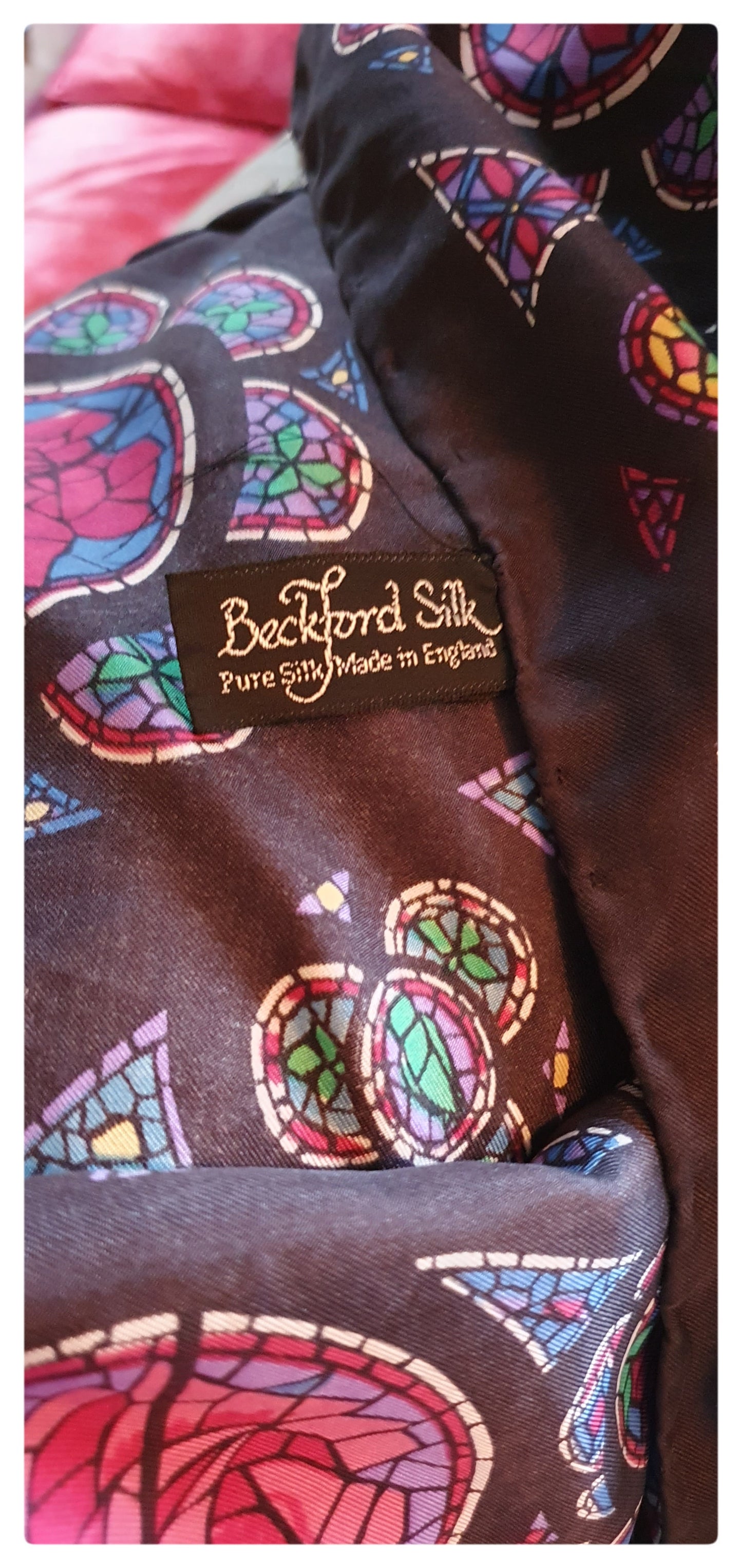 1980s BECKFORD SILK STAINED GLASS DESIGN SCARF