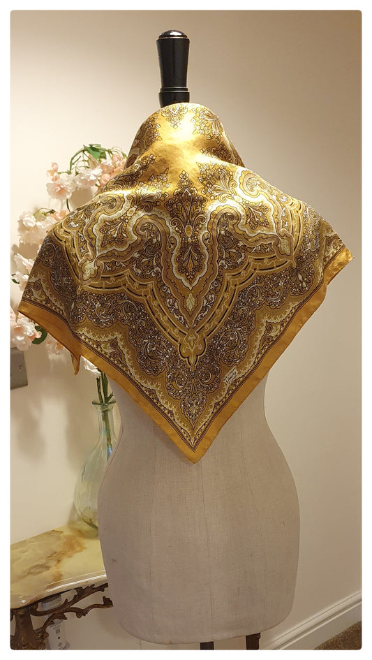 LIBERTY SILK SCARF MUSTARD PRINT