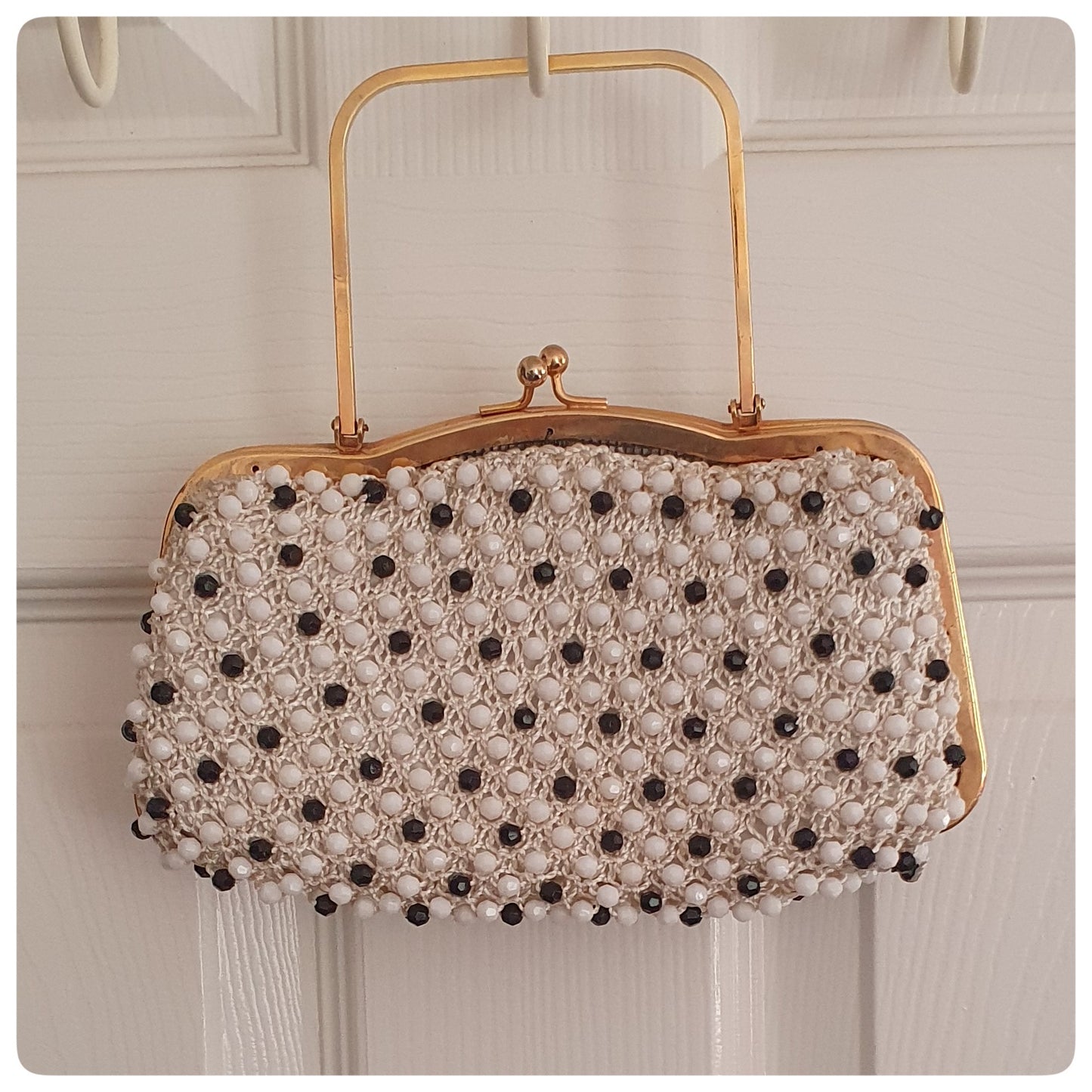 1950s EMPIRE MADE NAVY AND WHITE BEAD BAG