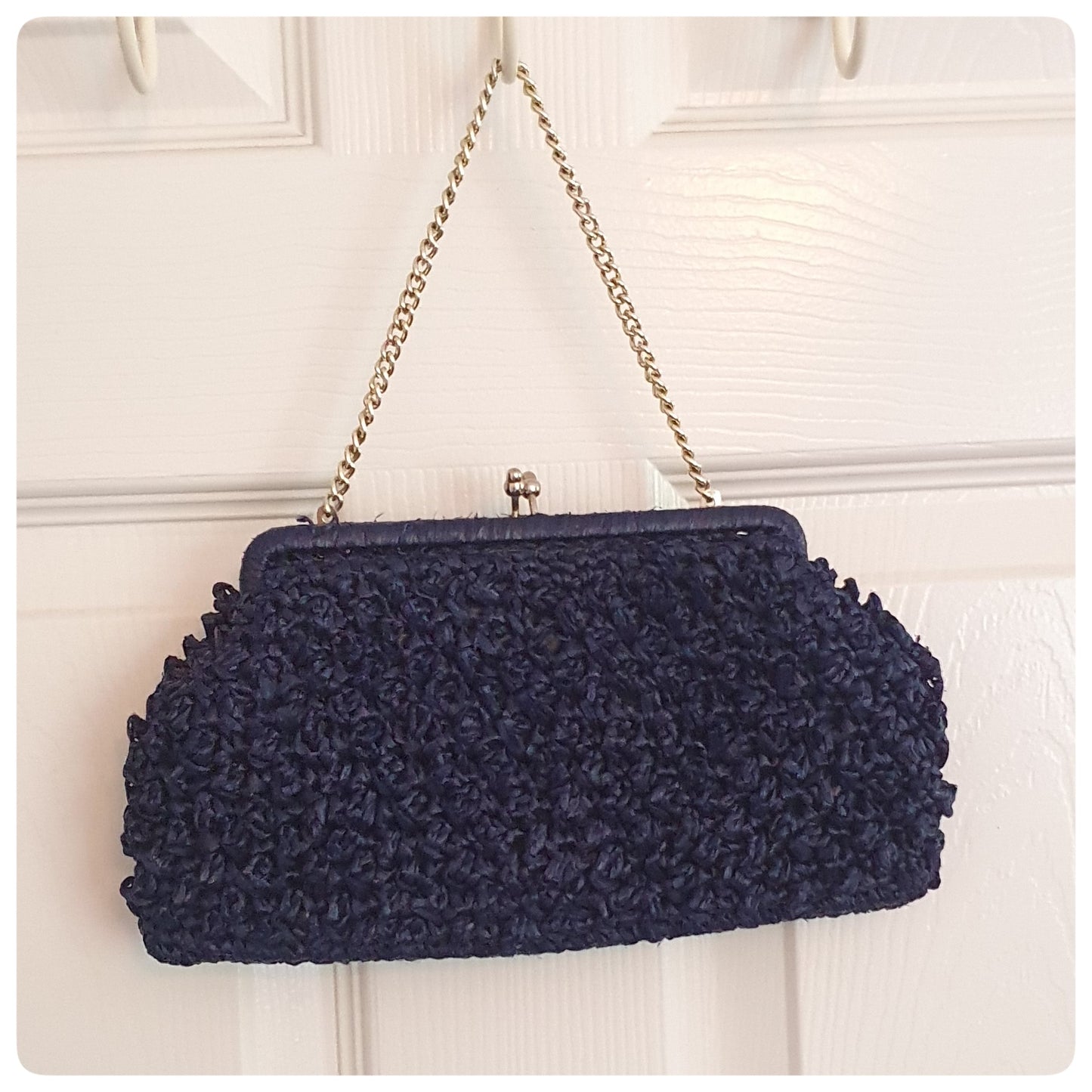 1960s NAVY RAFFIA HERTFORD CO CLUTCH BAG