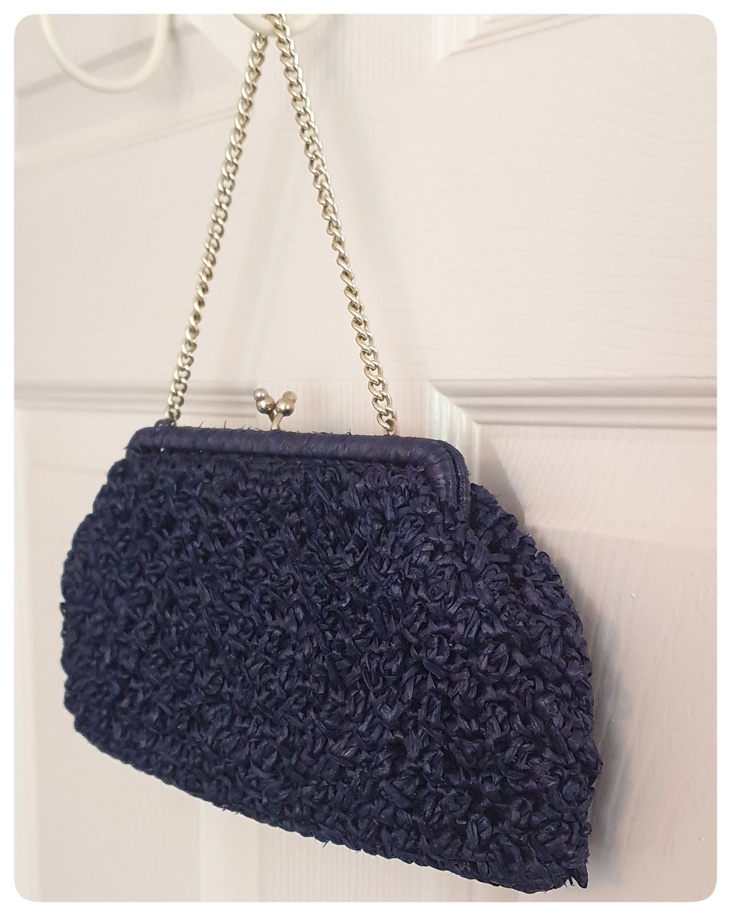 1960s NAVY RAFFIA HERTFORD CO CLUTCH BAG