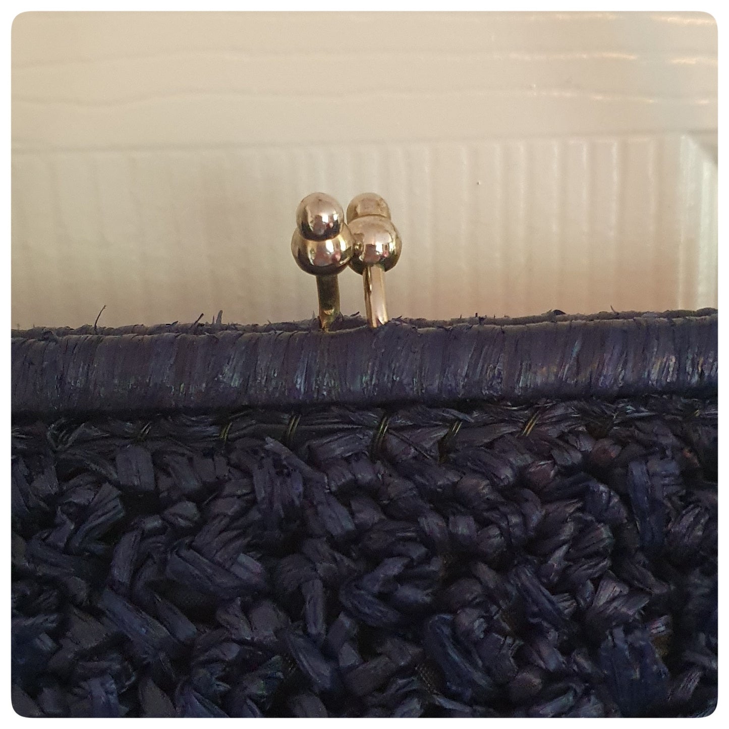 1960s NAVY RAFFIA HERTFORD CO CLUTCH BAG