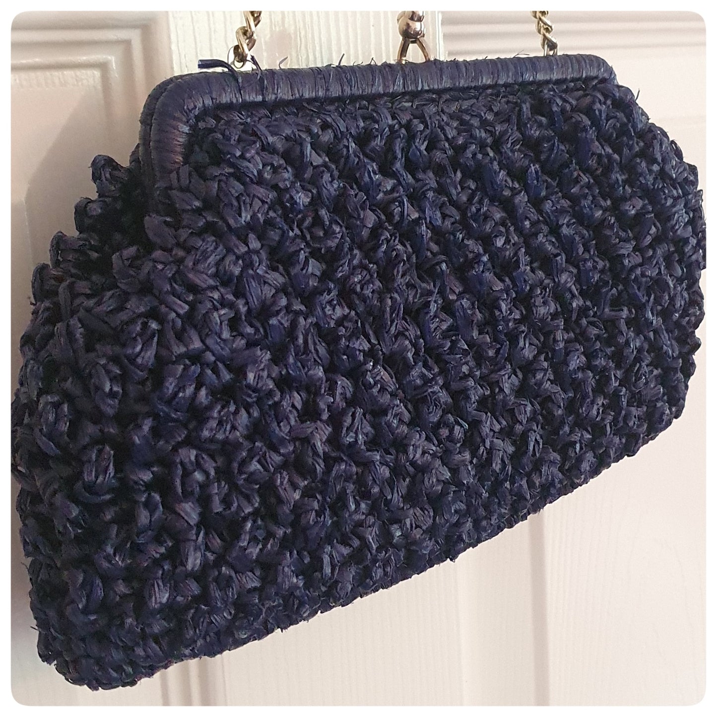 1960s NAVY RAFFIA HERTFORD CO CLUTCH BAG
