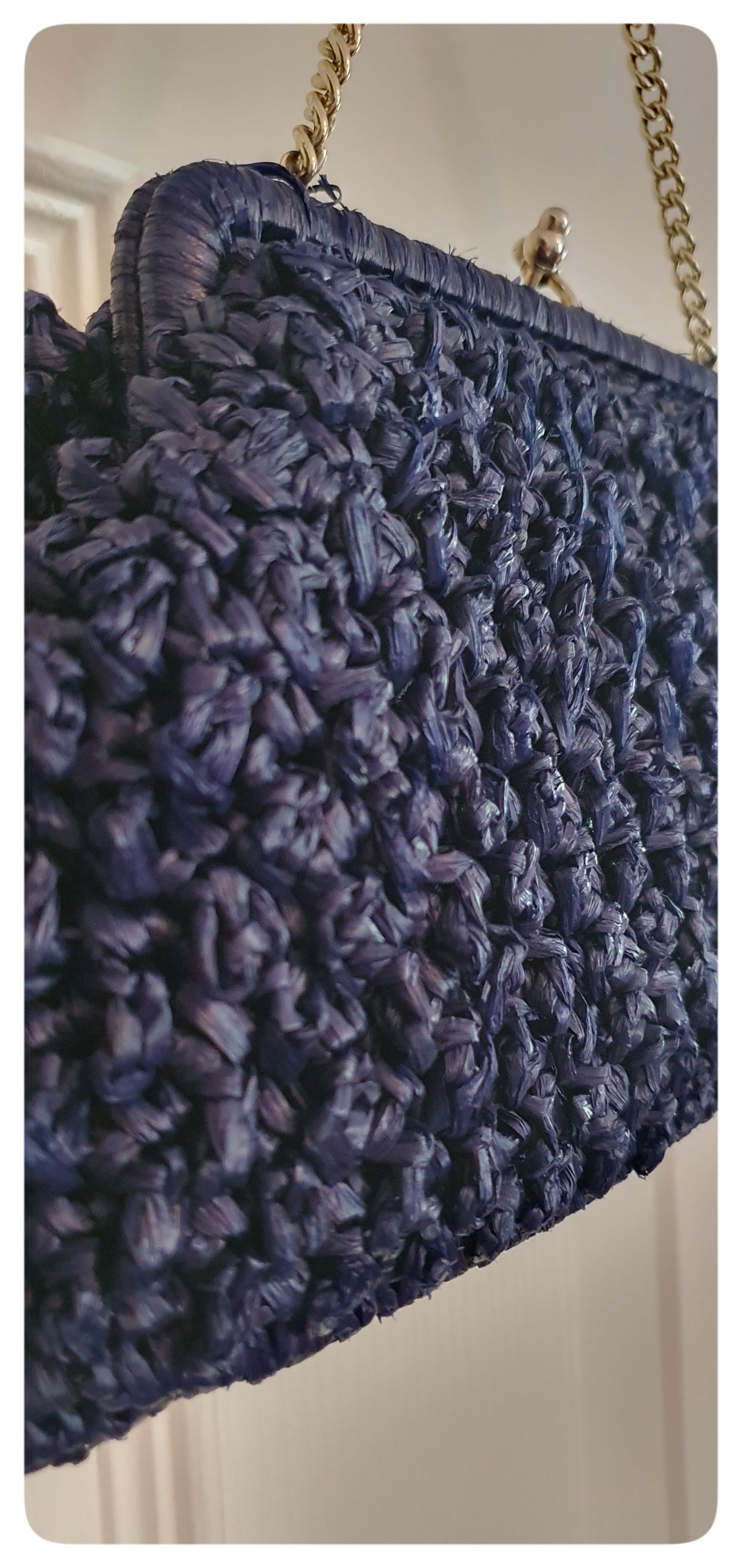 1960s NAVY RAFFIA HERTFORD CO CLUTCH BAG