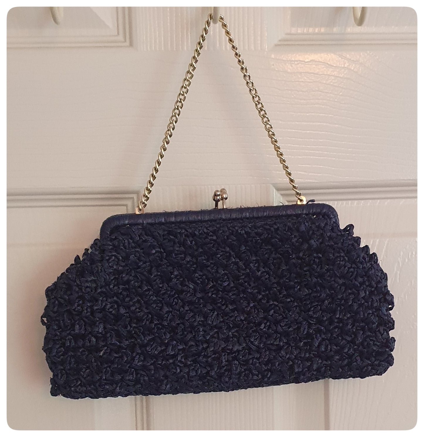 1960s NAVY RAFFIA HERTFORD CO CLUTCH BAG