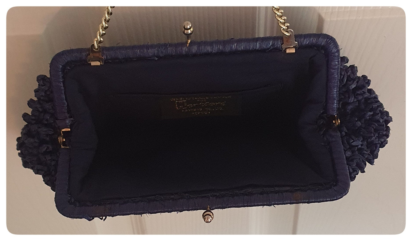1960s NAVY RAFFIA HERTFORD CO CLUTCH BAG