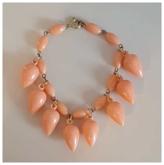 1960s DEADSTOCK TEARDROP BRACELET- PEACH