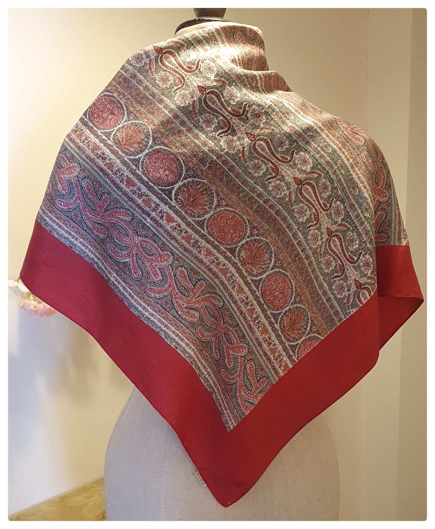 VINTAGE LIBERTY SILK SCARF RED ABSTRACT PRINT