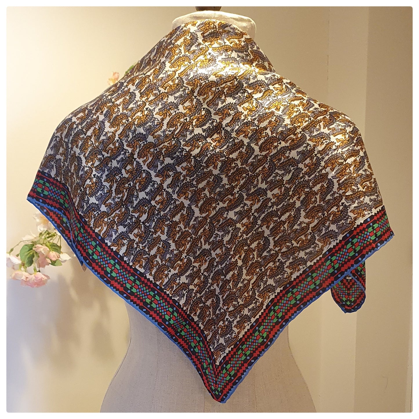 VINTAGE RED INDIAN DESIGN SILK SCARF