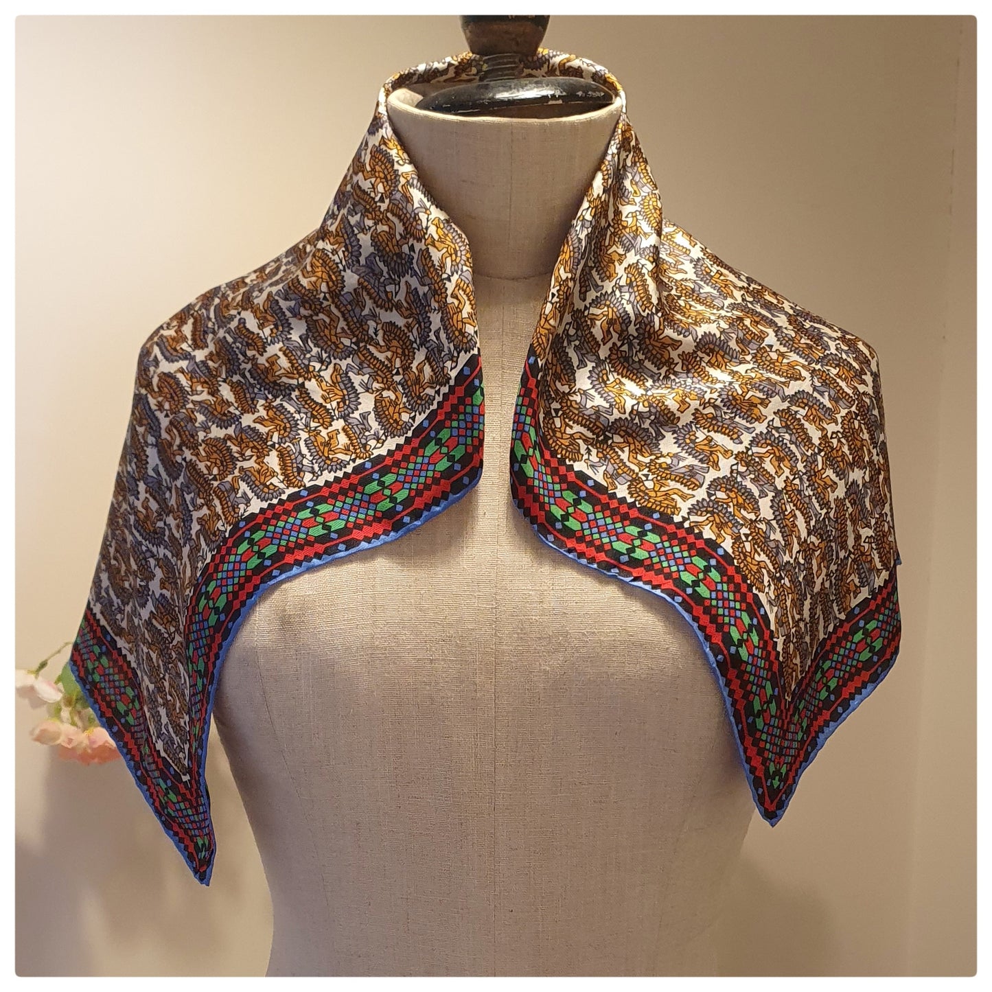 VINTAGE RED INDIAN DESIGN SILK SCARF