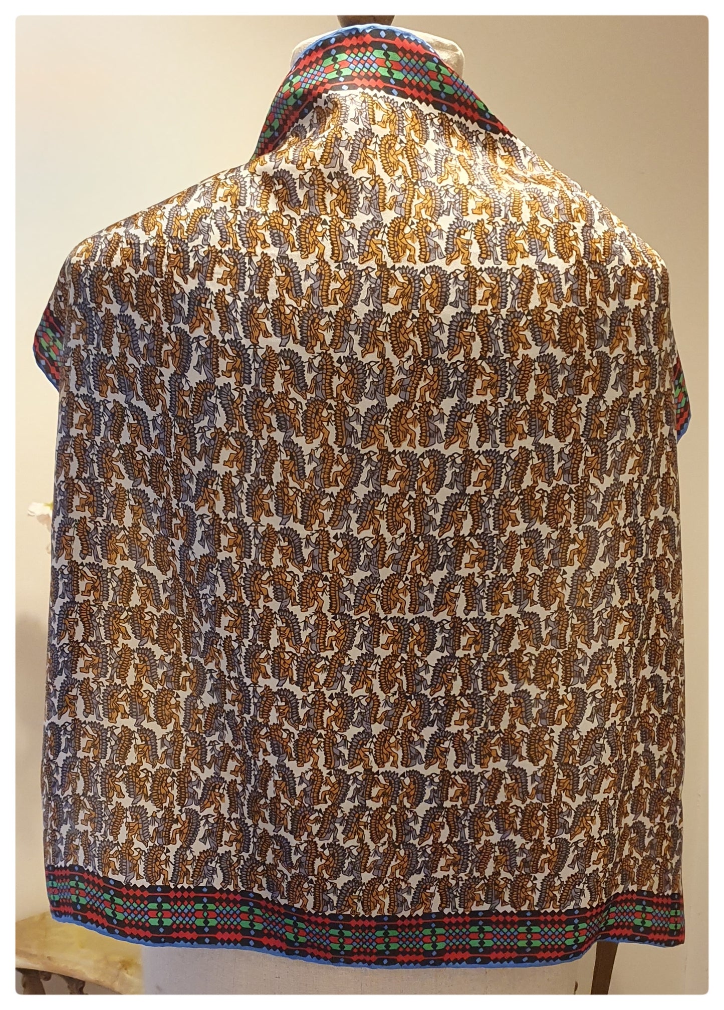 VINTAGE RED INDIAN DESIGN SILK SCARF