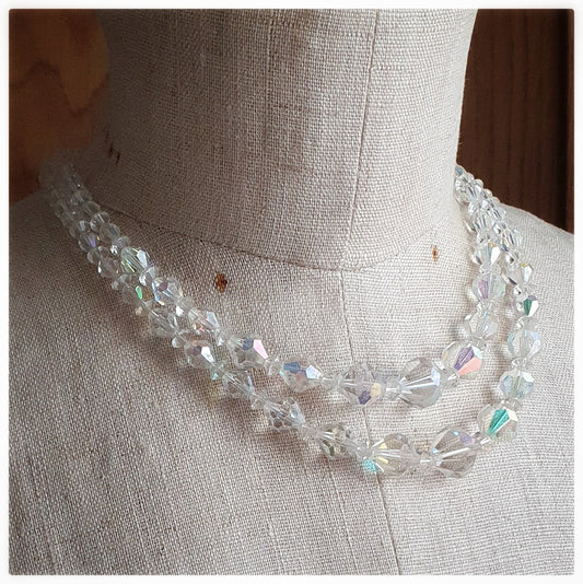 1950s AURORA BOREALIS CRYSTAL DOUBLE STRAND NECKLACE