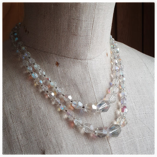 1950s AURORA BOREALIS DOUBLE STRAND CRYSTAL NECKLACE