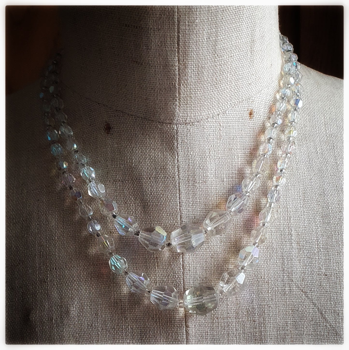 1950s AURORA BOREALIS DOUBLE STRAND CRYSTAL NECKLACE