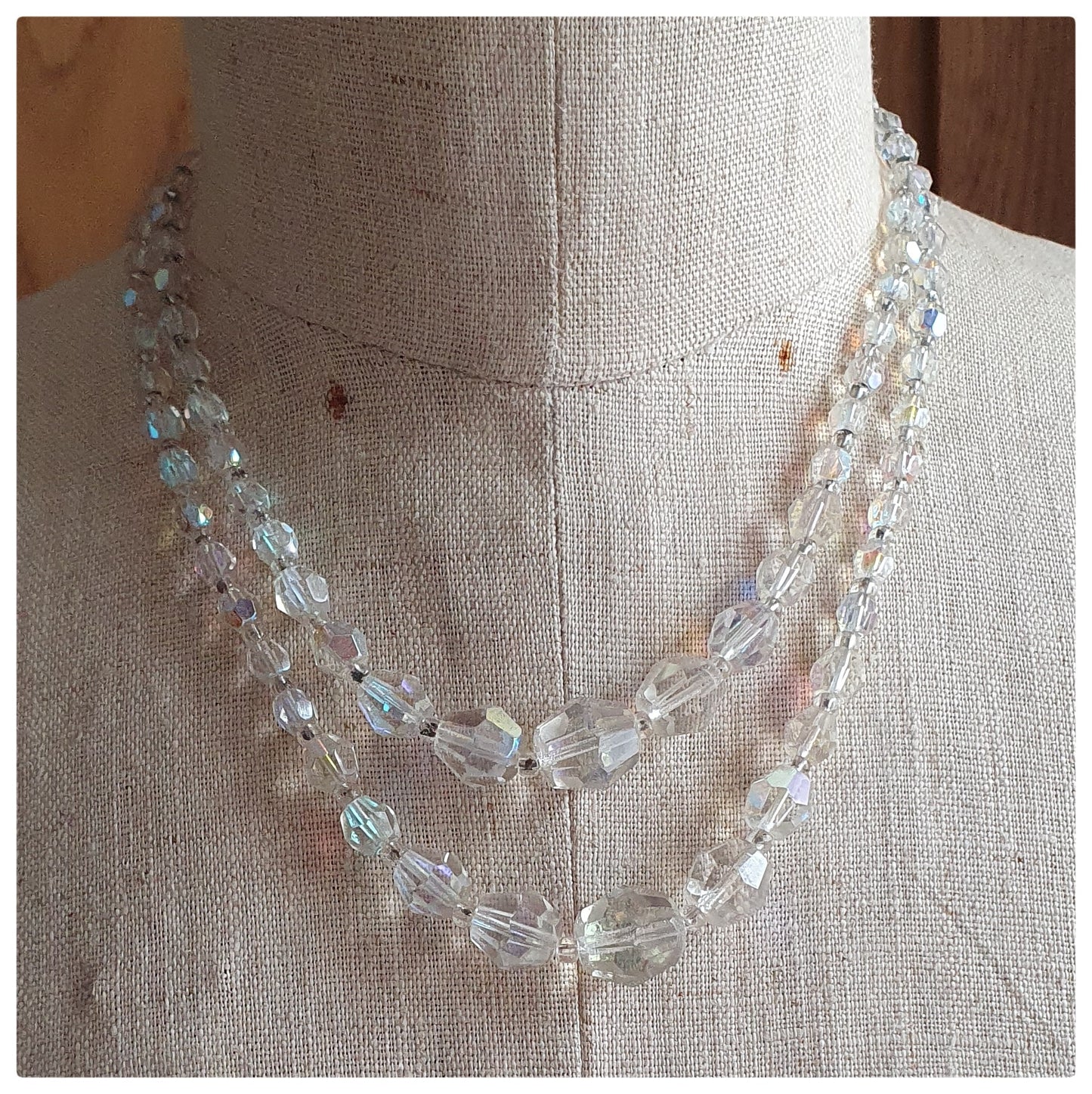 1950s AURORA BOREALIS DOUBLE STRAND CRYSTAL NECKLACE