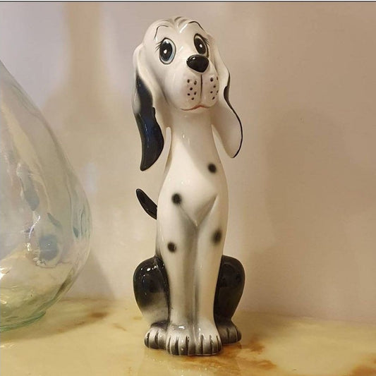 MID-CENTURY MCM BIG EYED CERAMIC BLACK AND WHITE  DOG