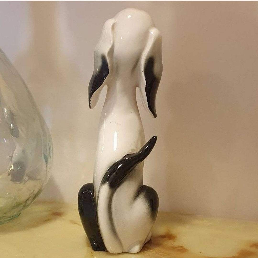 MID-CENTURY MCM BIG EYED CERAMIC BLACK AND WHITE  DOG