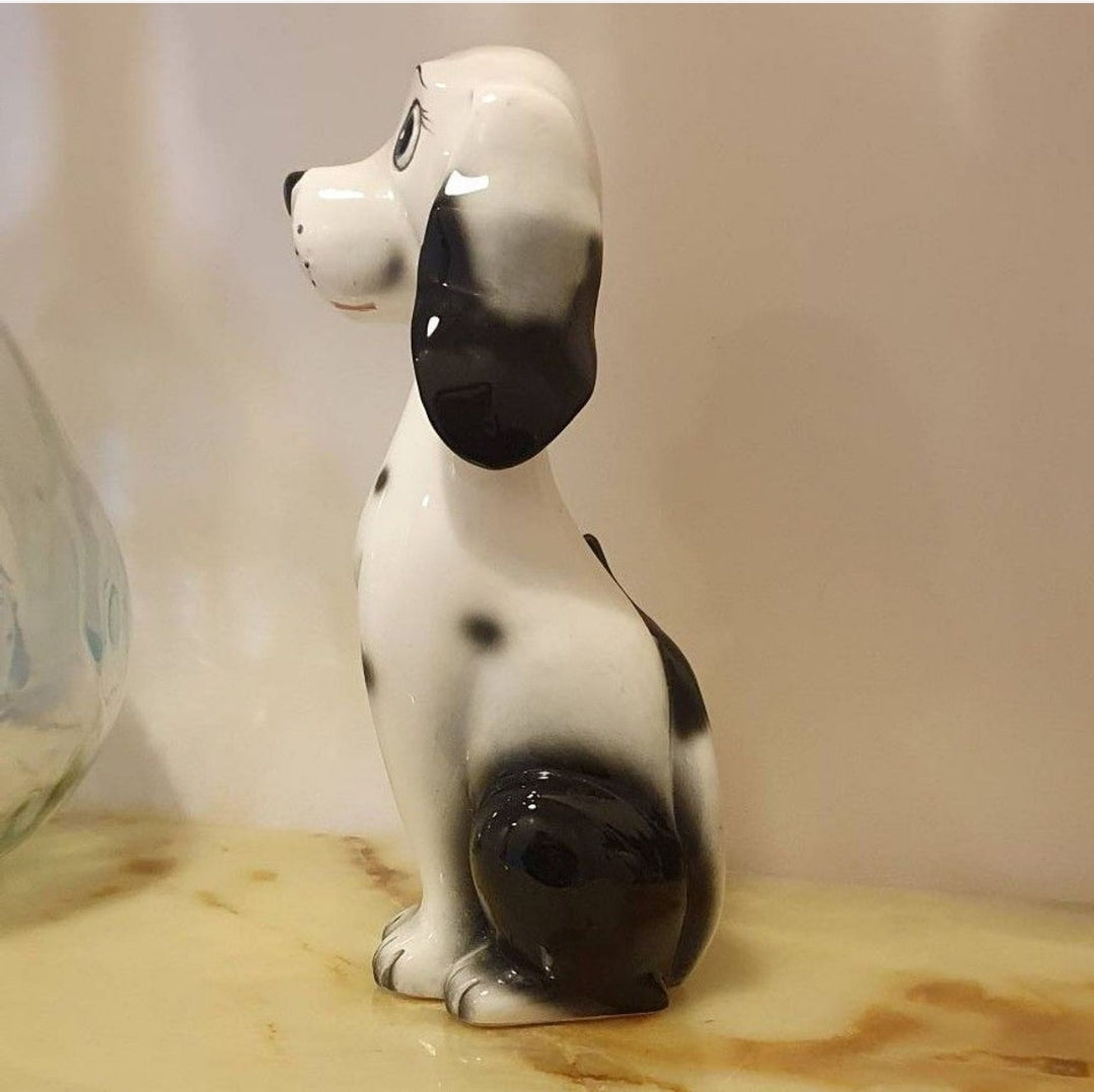 MID-CENTURY MCM BIG EYED CERAMIC BLACK AND WHITE  DOG